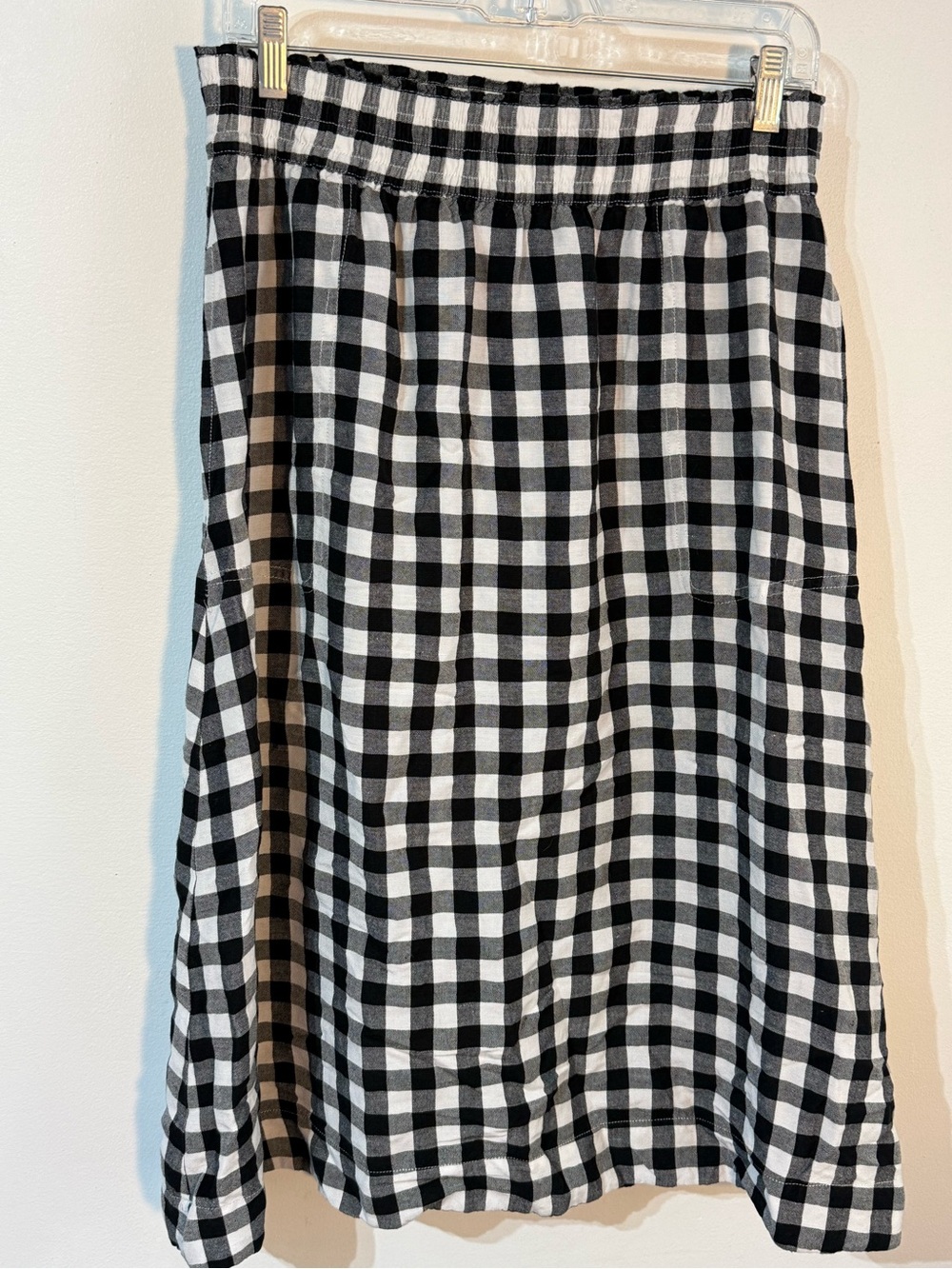 Madewell Black & White Gingham Midi Skirt - Elastic Waist 52% linen 48% viscose